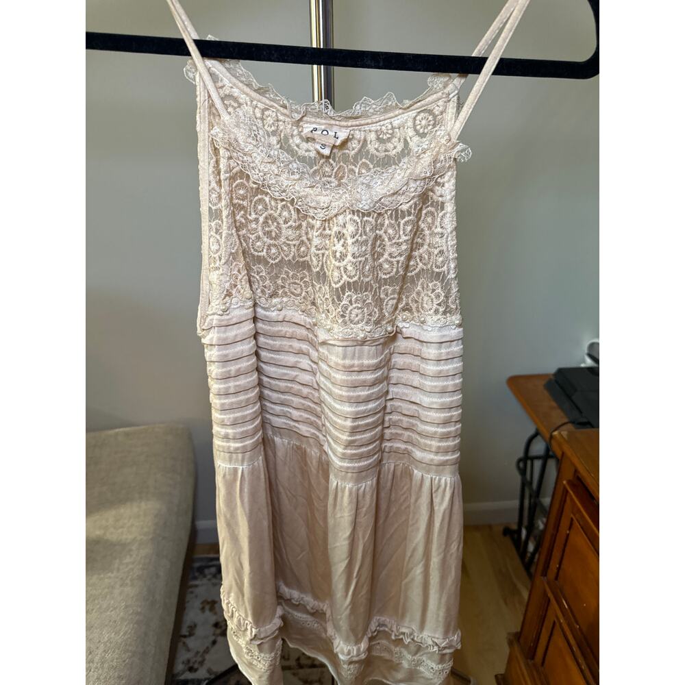 Antiqued Pearl Cami Velvet White Pleated Lace Trimmed Spaghetti Strap Size S NWT